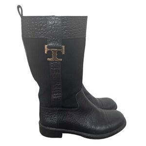 Tory Burch Corey Mid Calf Flat Boot, Black, Size 5.5